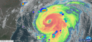 IR satellite imagery of Laura with lightning density from the Global Lightning ma